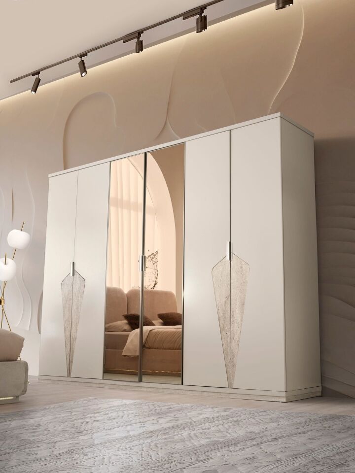 Şehzade KumBeli Aynalı 6 Kapılı Fas Dolap