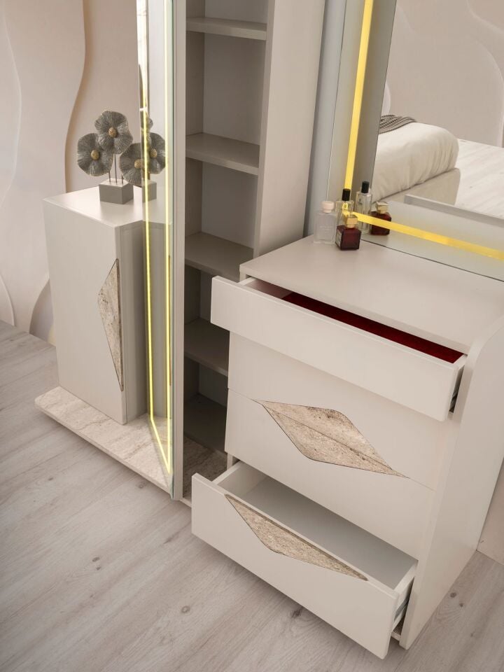 Şehzade KumBeji 1 Kapılı 4 Çekmeceli Aynalı Fas Şifonyer