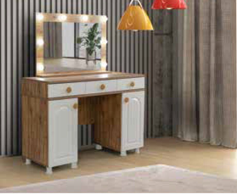 KDL Çam - Krem Dolaplı Işıklı Makyaj Masası