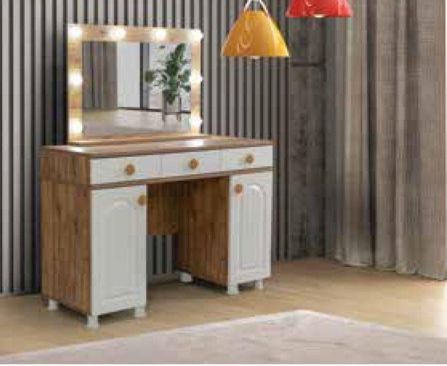 KDL Çam - Krem Dolaplı Işıklı Makyaj Masası