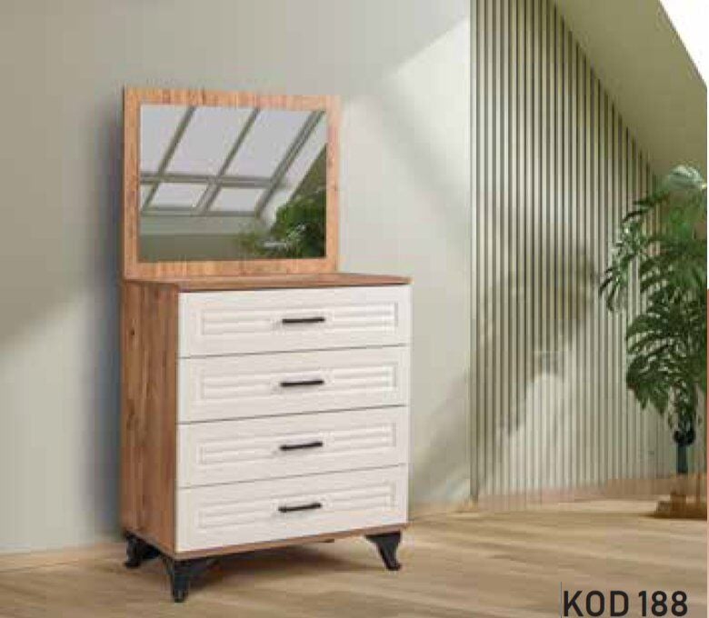 KDL Çam - Krem Aynalı İnci Şifonyer