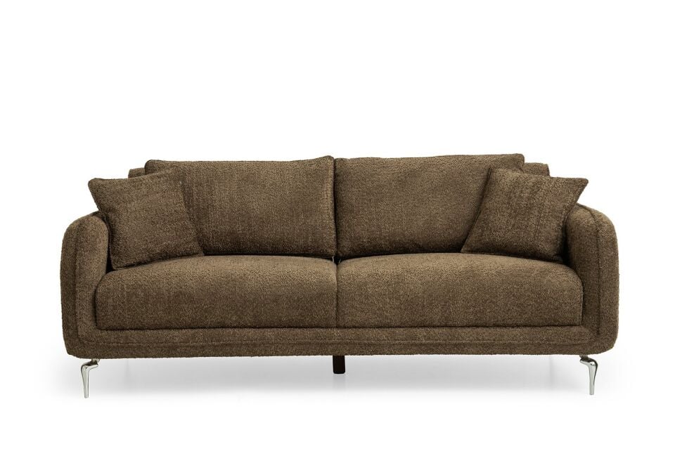 Mona Demir Ayaklı  Kahverengi 3 lü Kanepe