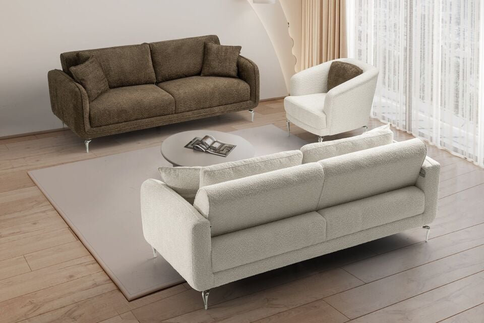 Mona Demir Ayaklı  Kahverengi 3 lü Kanepe