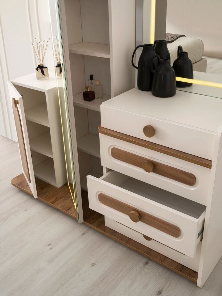 Şehzade Aytaşı - Ceviz 1 Kapılı 4 Çekmeceli Aynalı Kubbe Şifonyer