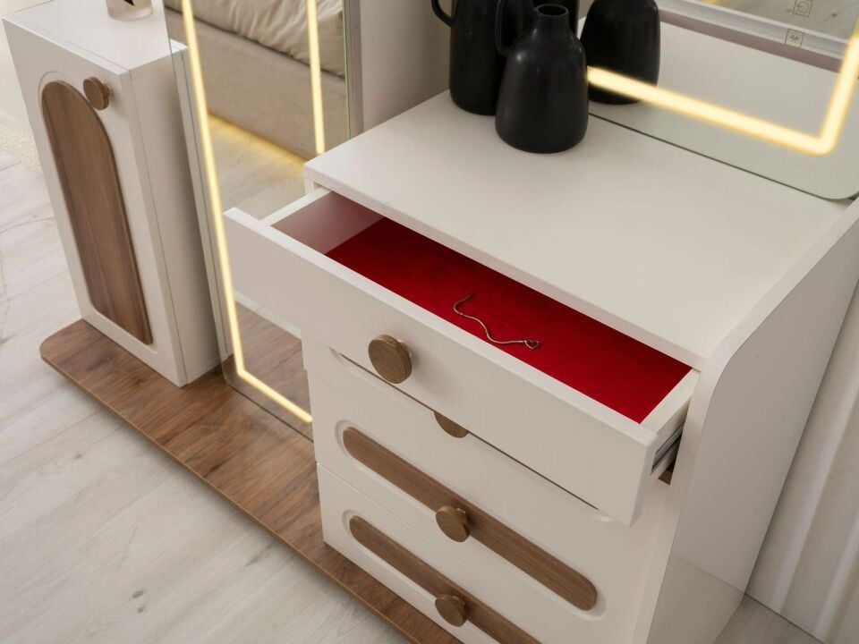 Şehzade Aytaşı - Ceviz 1 Kapılı 4 Çekmeceli Aynalı Kubbe Şifonyer