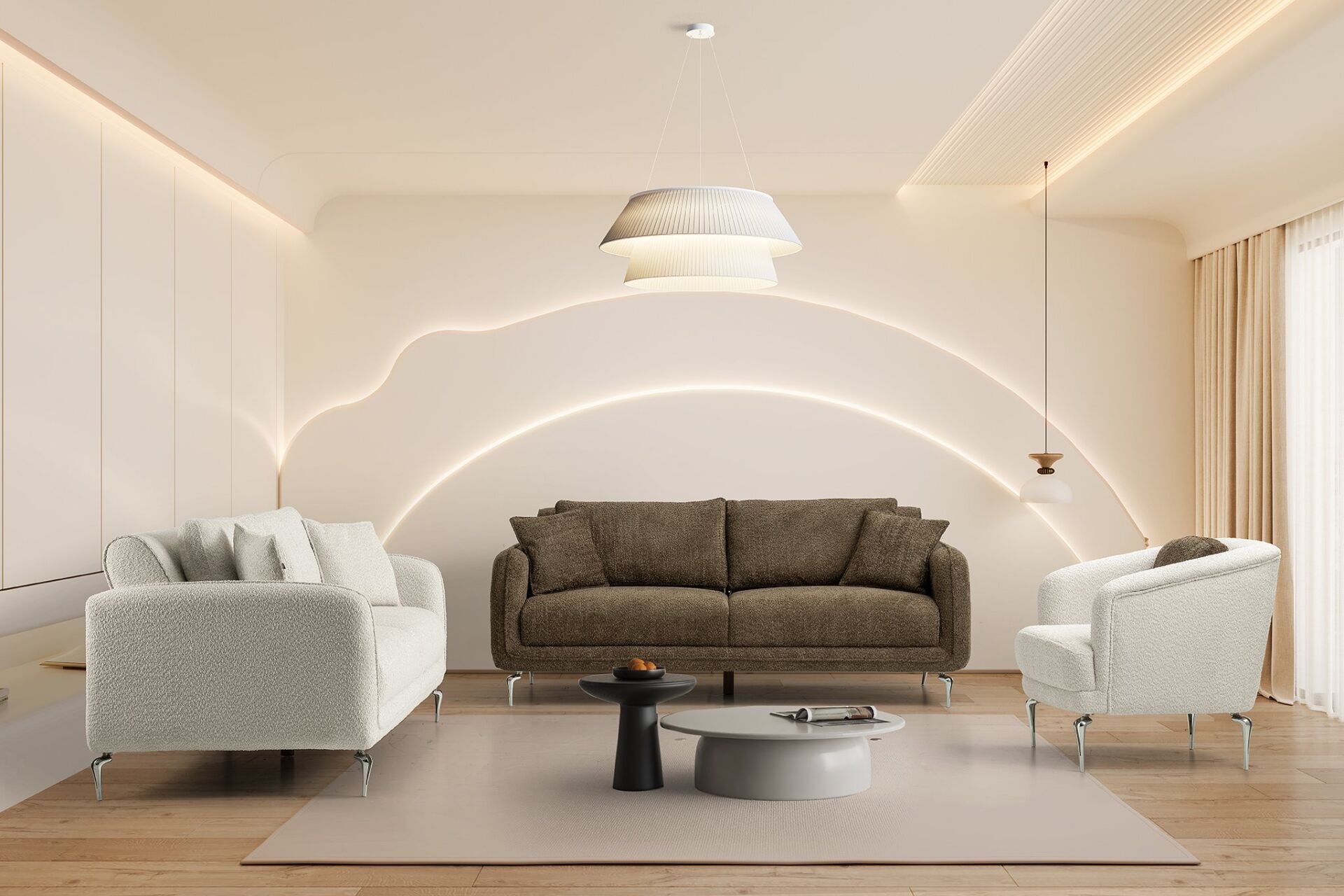 Mona Demir Ayaklı Beyaz Berjer