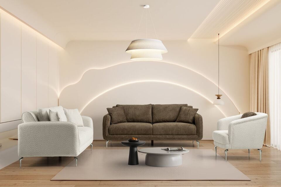 Mona Demir Ayaklı Beyaz Berjer