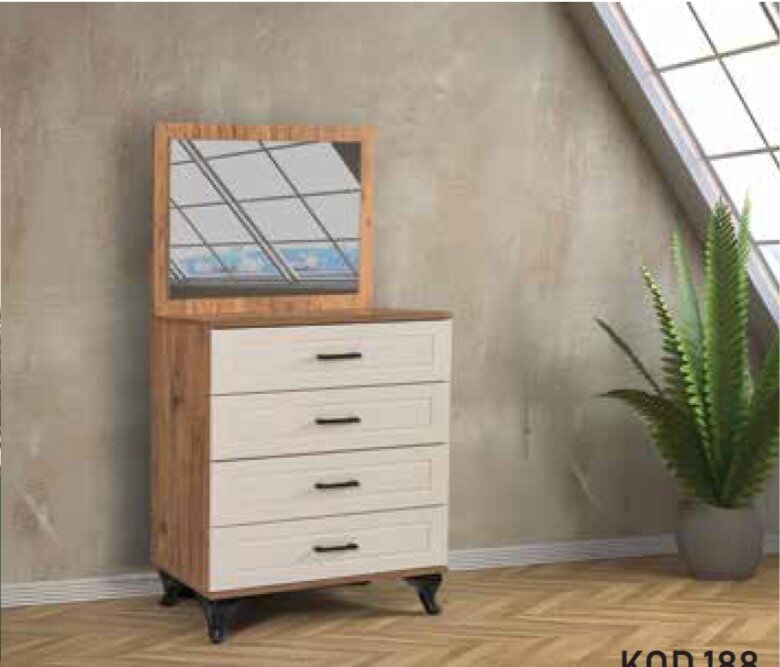 KDL Çam - Krem Aynalı Asil Şifonyer