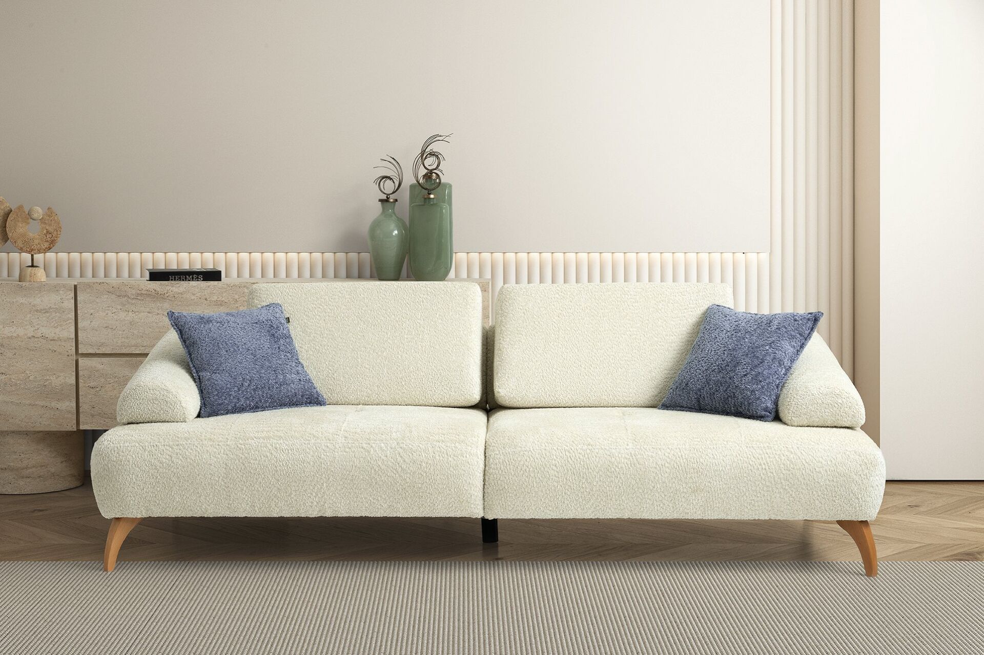 Arti Ahşap Ayaklı Beyaz 3 lü Kanepe