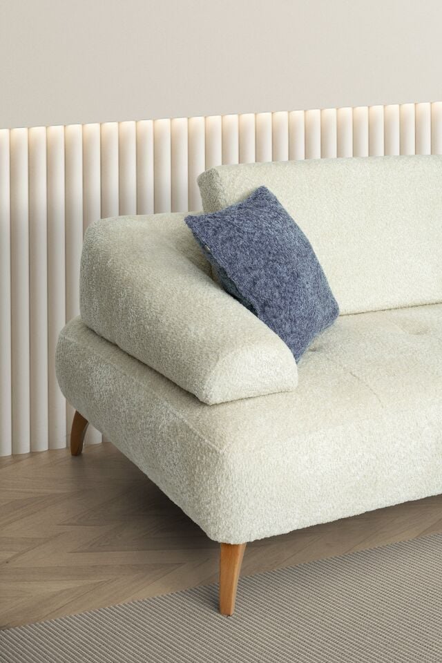 Arti Ahşap Ayaklı Beyaz 3 lü Kanepe