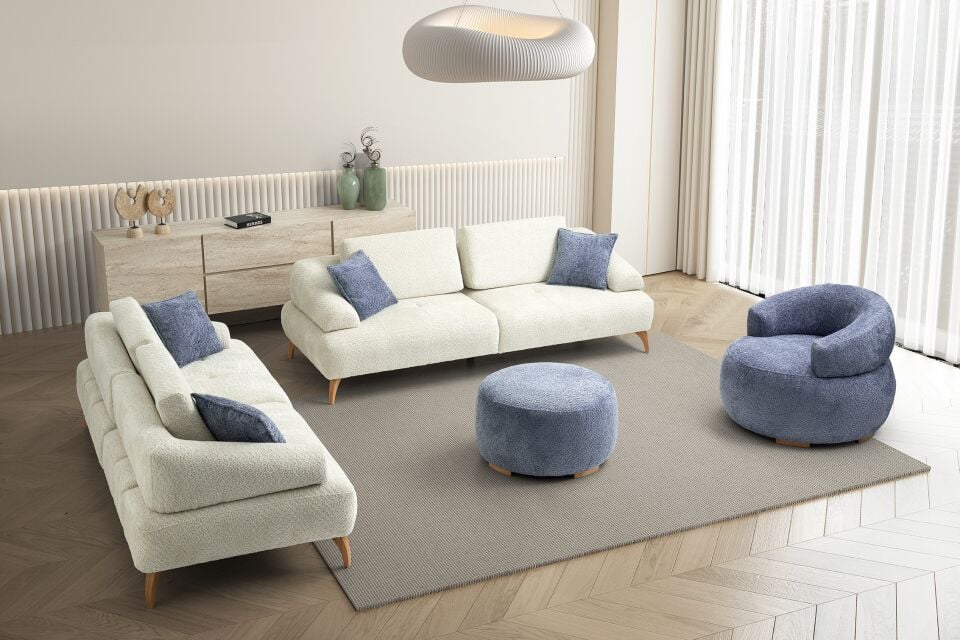 Arti Ahşap Ayaklı Mavi Berjer