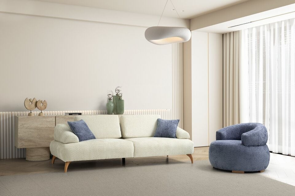 Arti Ahşap Ayaklı Mavi Berjer