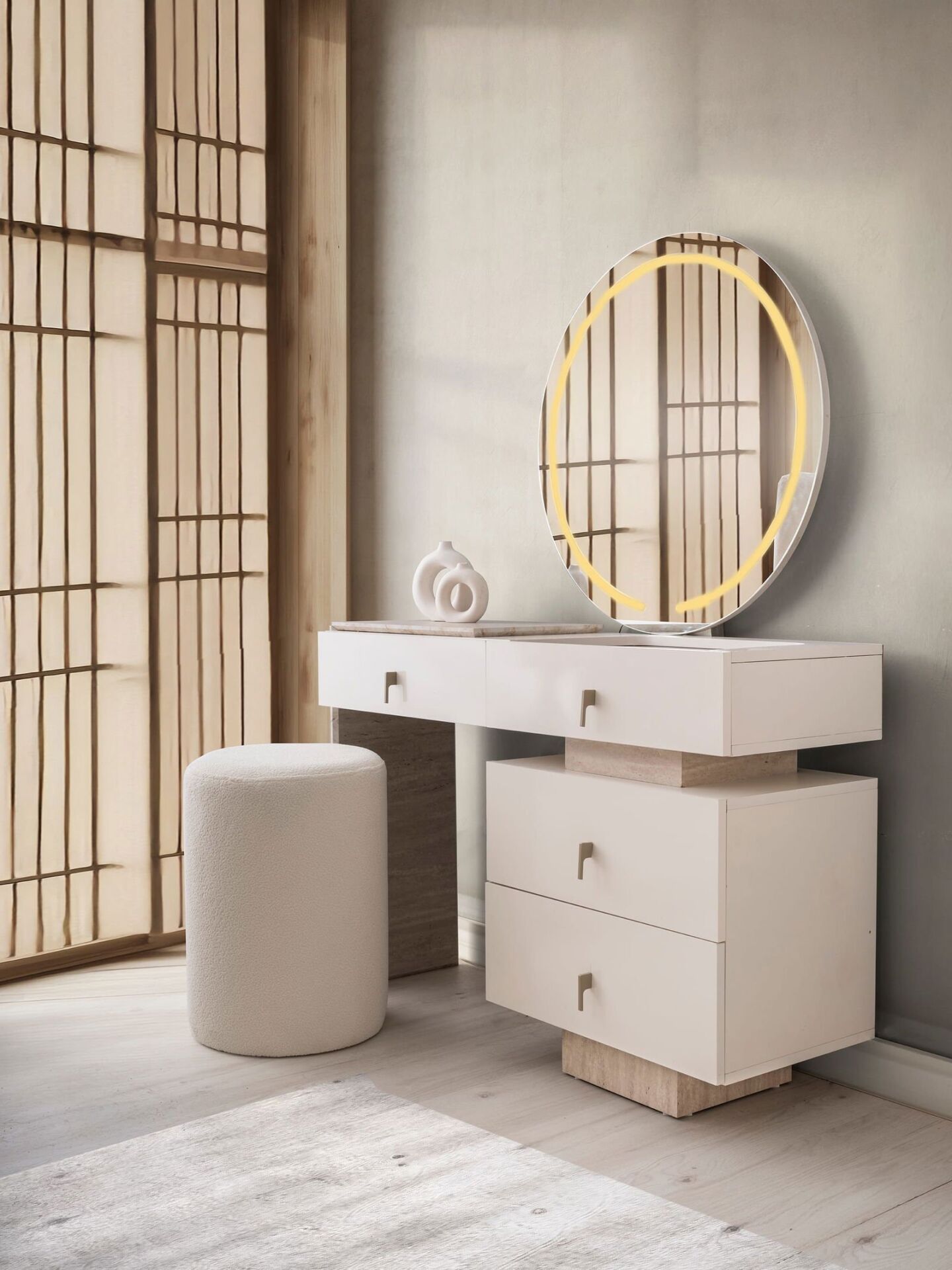 Şehzade Aytaşı 4 Çekmeceli Aynalı Platin Köşe Şifonyer