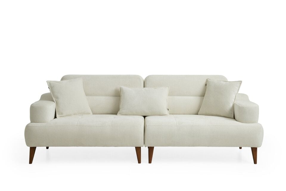 Neo Ahşap Ayaklı Beyaz 3 lü Kanepe