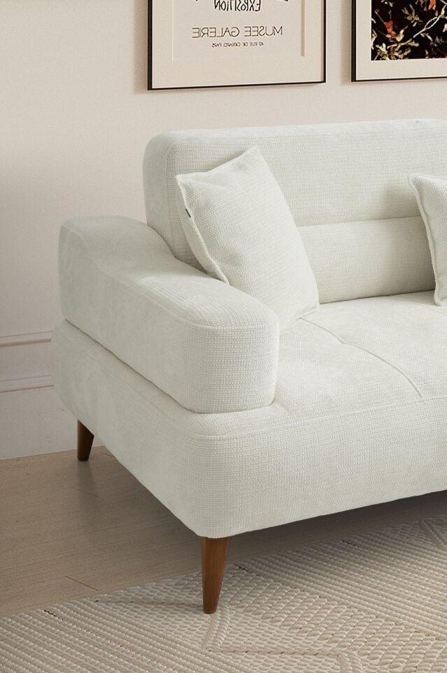 Neo Ahşap Ayaklı Beyaz 3 lü Kanepe