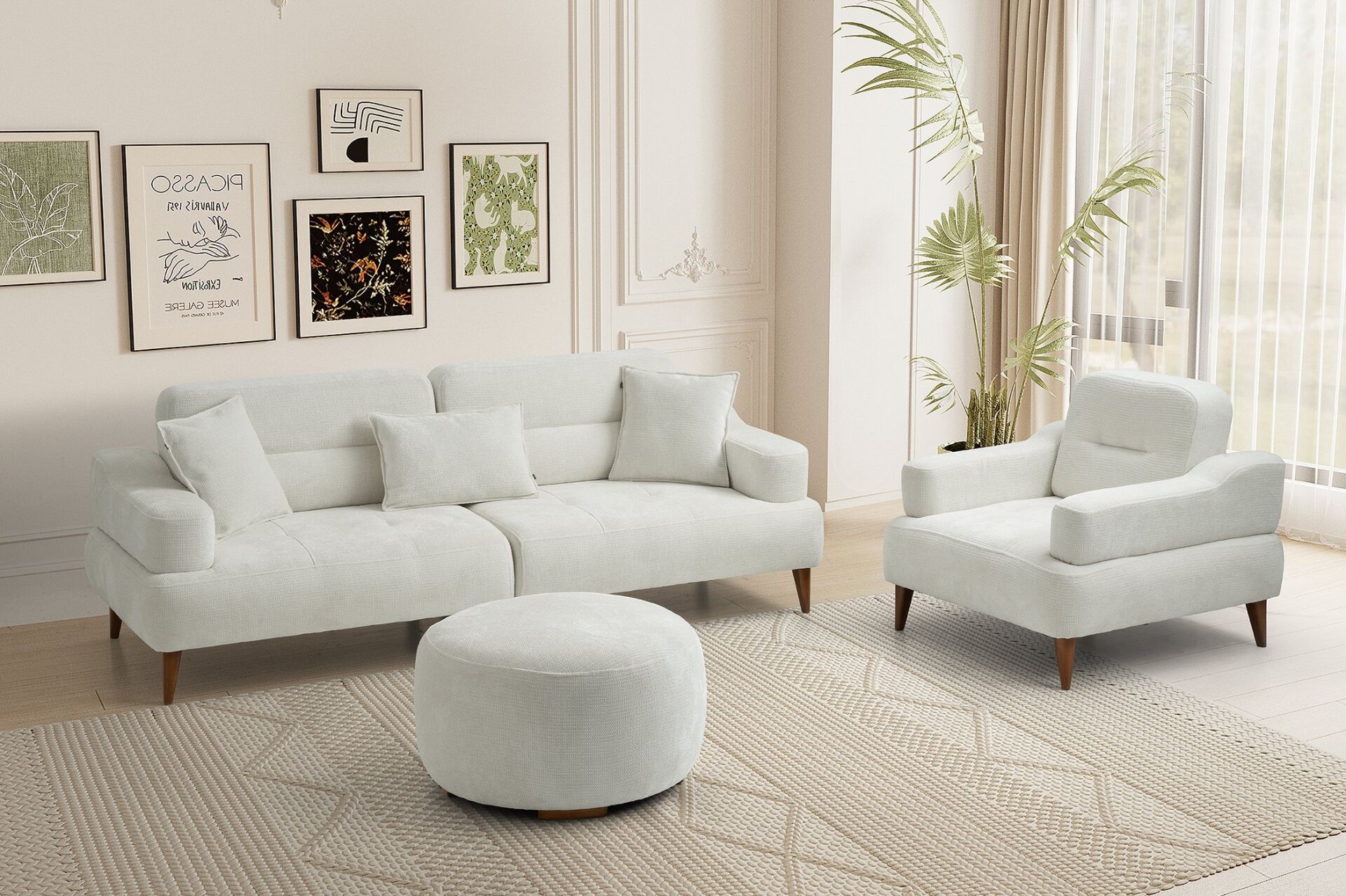 Neo Ahşap Ayaklı Beyaz Berjer