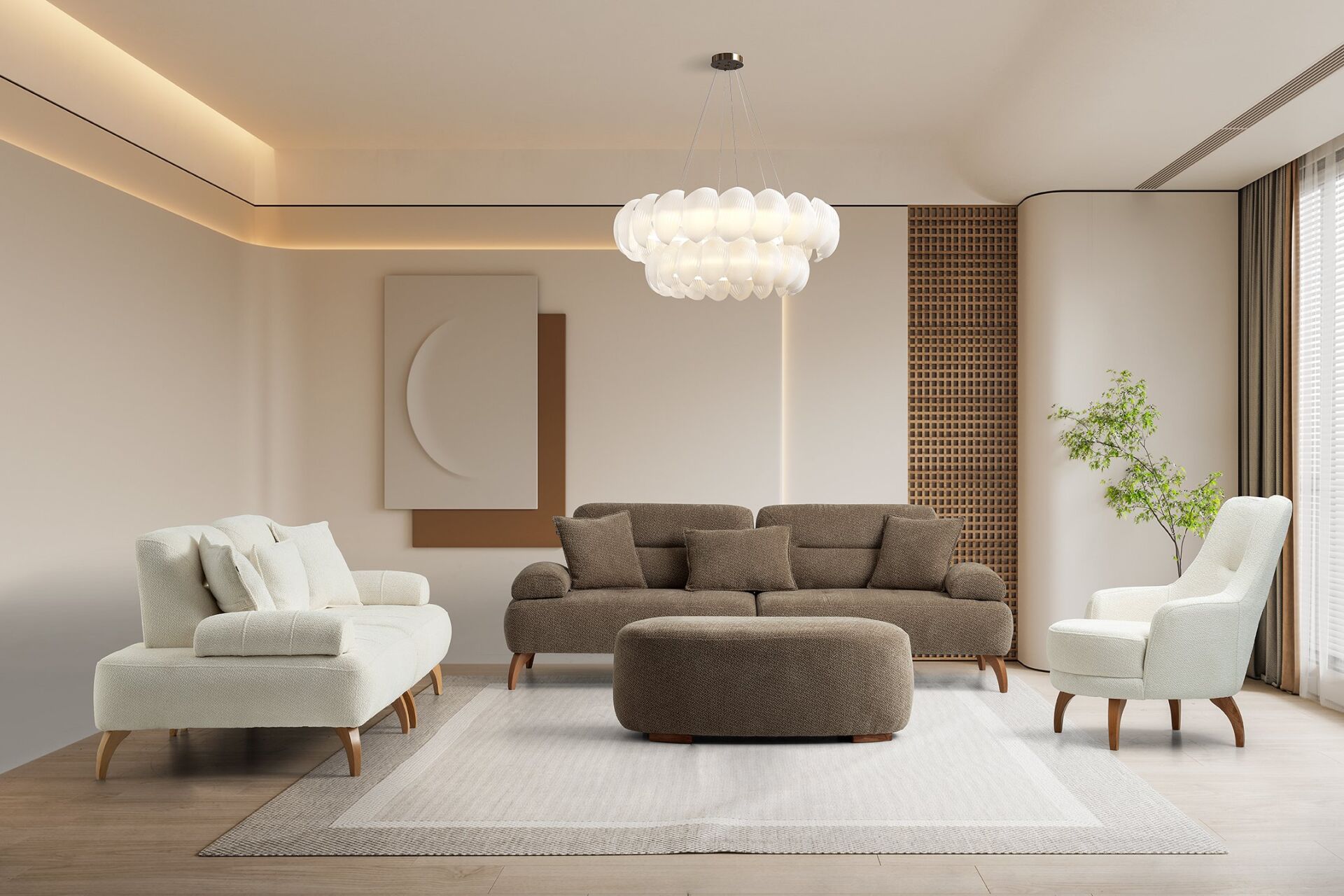 Riva Ahşap Ayaklı 3+3+1 Koltuk Takımı