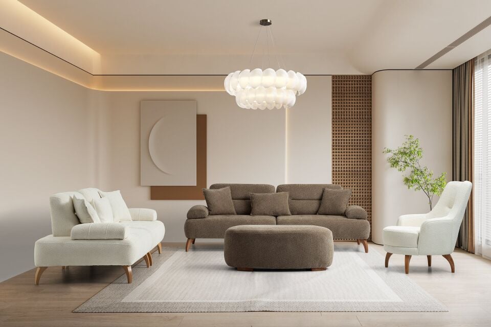 Riva Ahşap Ayaklı 3+3+1 Koltuk Takımı