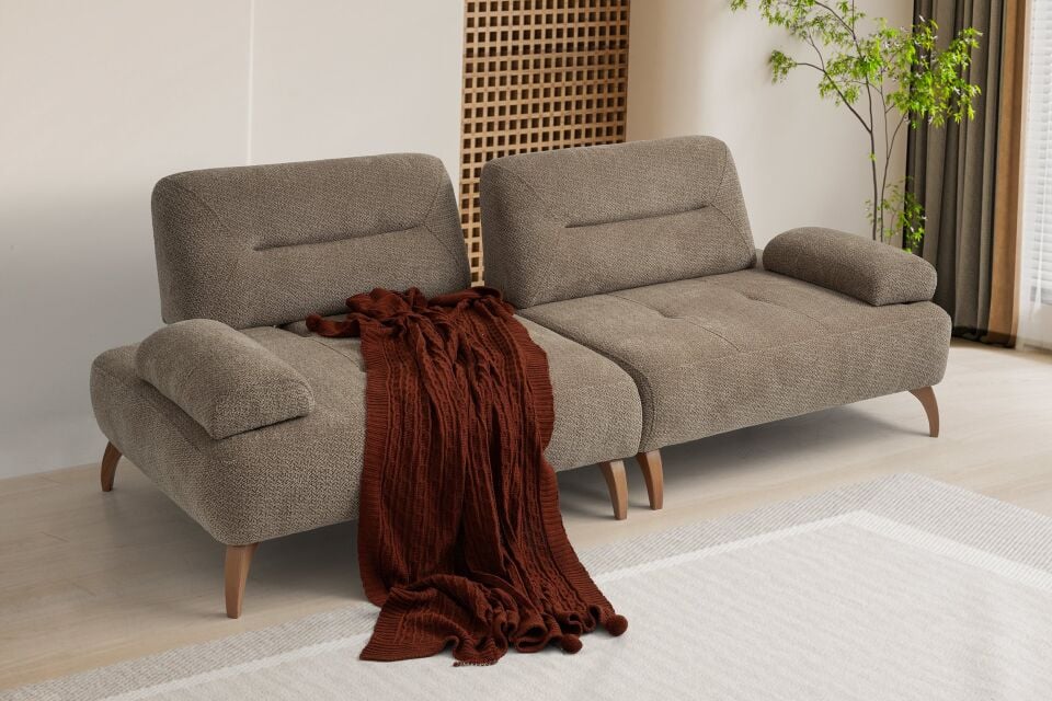 Riva Ahşap Ayaklı 3 lü Kahverengi Kanepe