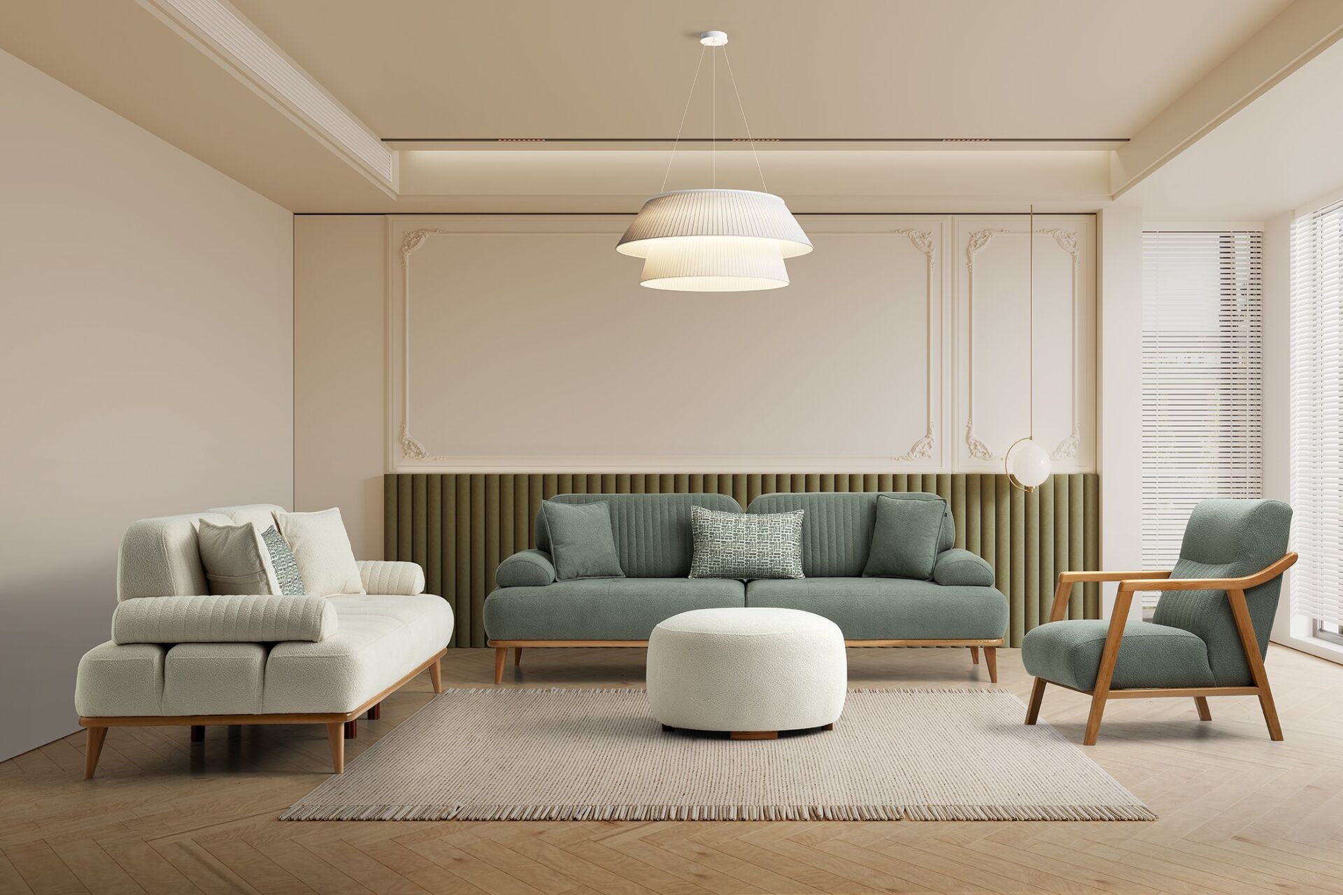 Tera Ahşap Ayaklı 3+3+1 Koltuk Takımı