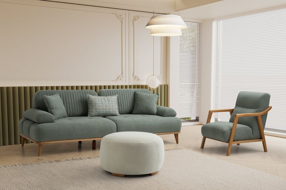 Tera Ahşap Ayaklı 3+3+1 Koltuk Takımı