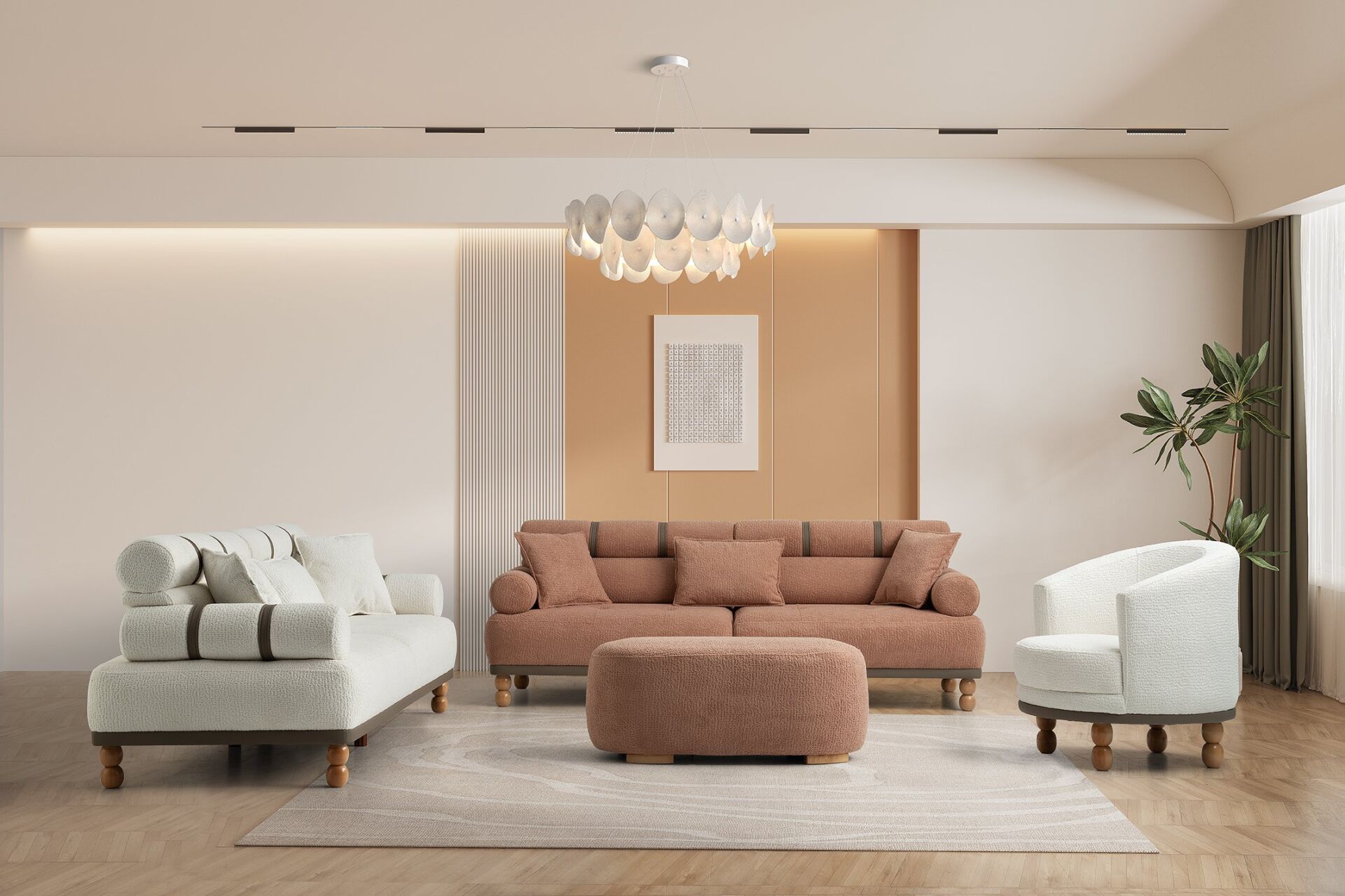 Dama Ahşap Ayaklı 3+3+1 Koltuk Takımı