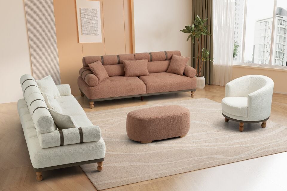 Dama Ahşap Ayaklı 3+3+1 Koltuk Takımı