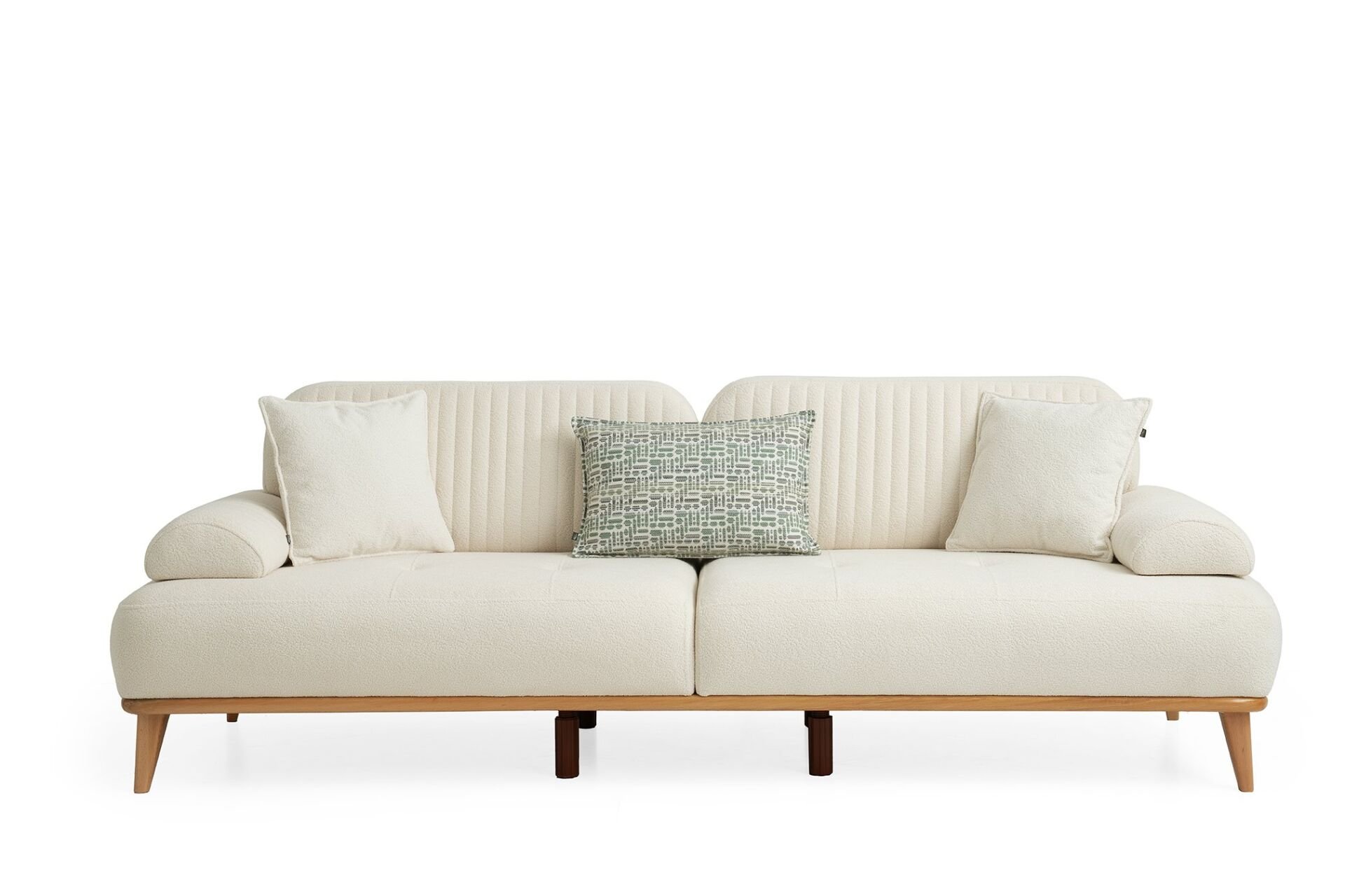 Tera Ahşap Ayaklı Beyaz 3 lü Kanepe