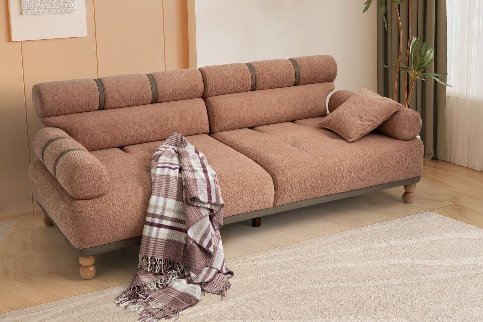 Dama Ahşap Ayaklı 3 lü Pudra Kanepe