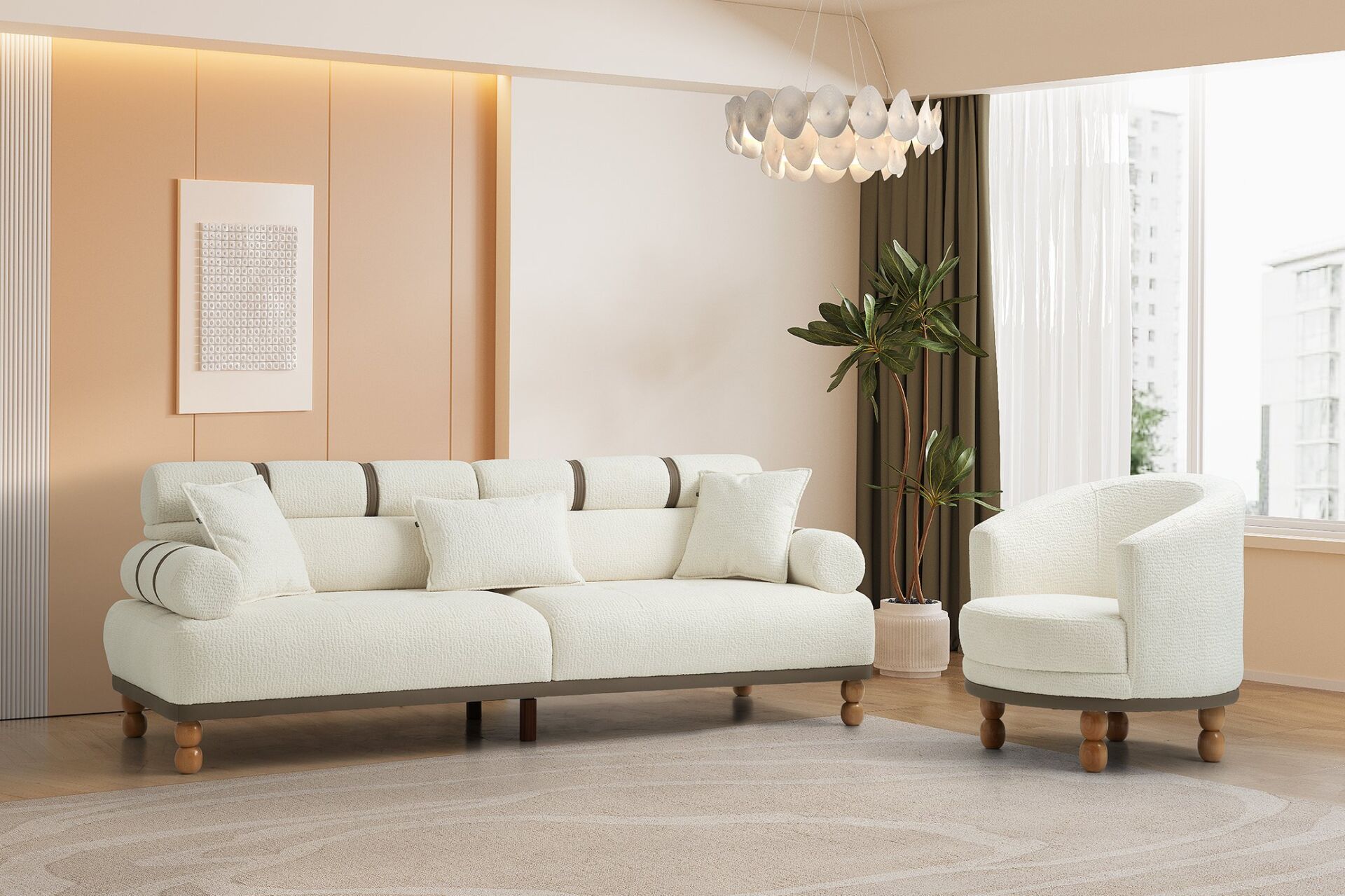 Dama Ahşap Ayaklı Beyaz Berjer