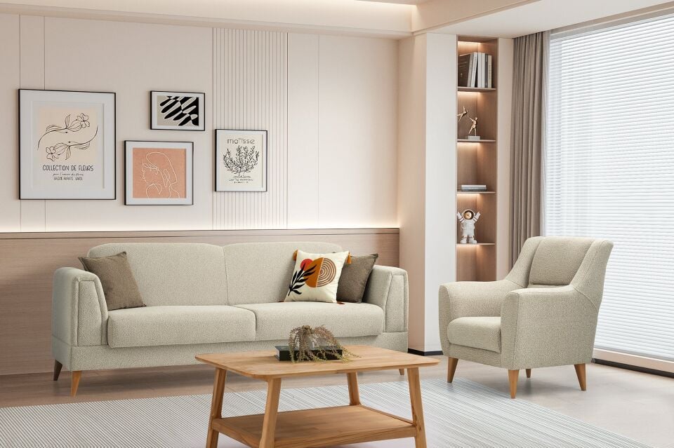 Gürün Ahşap Ayaklı 3+3+1 Koltuk Takımı