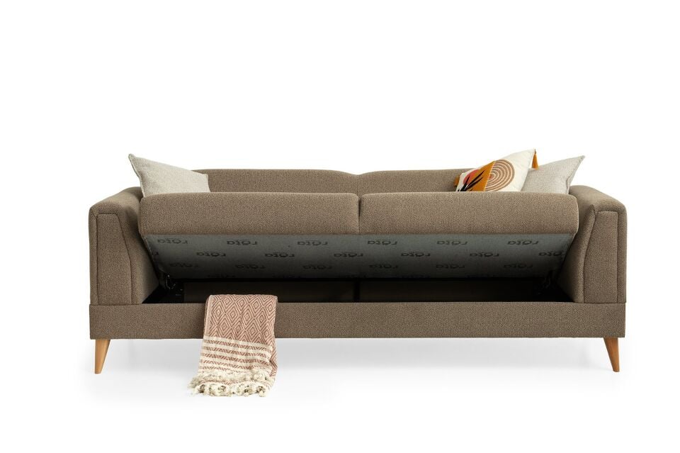 Gürün Ahşap Ayaklı Kahverengi 3 lü Kanepe