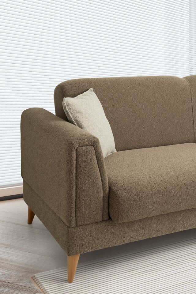 Gürün Ahşap Ayaklı Kahverengi 3 lü Kanepe