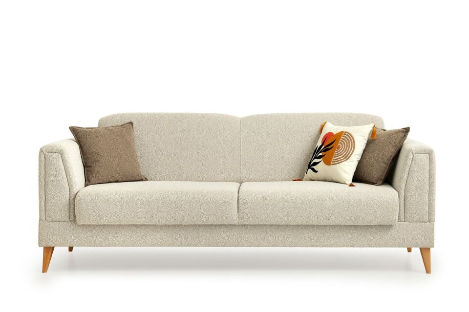 Gürün Ahşap Ayaklı Beyaz 3 lü Kanepe