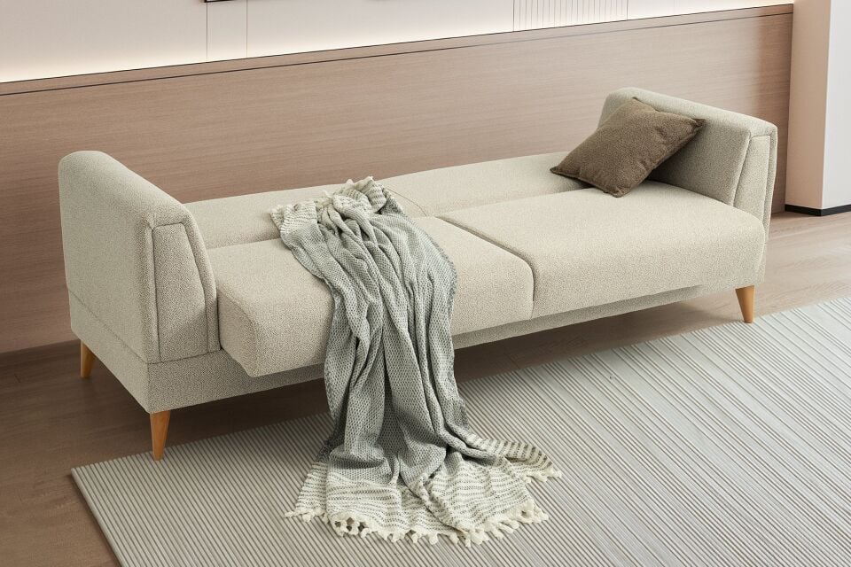 Gürün Ahşap Ayaklı Beyaz 3 lü Kanepe