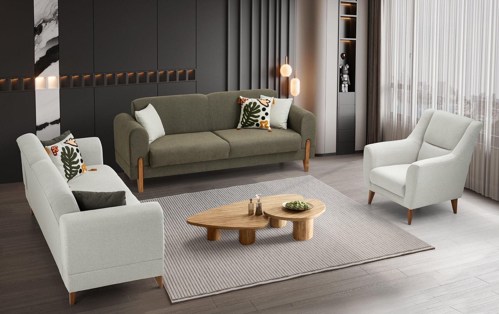 Zara Ahşap Ayaklı 3+3+1 Koltuk Takımı