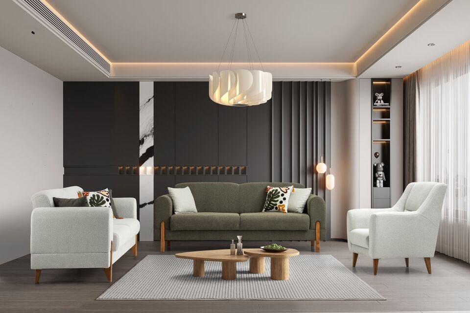 Zara Ahşap Ayaklı 3+3+1 Koltuk Takımı