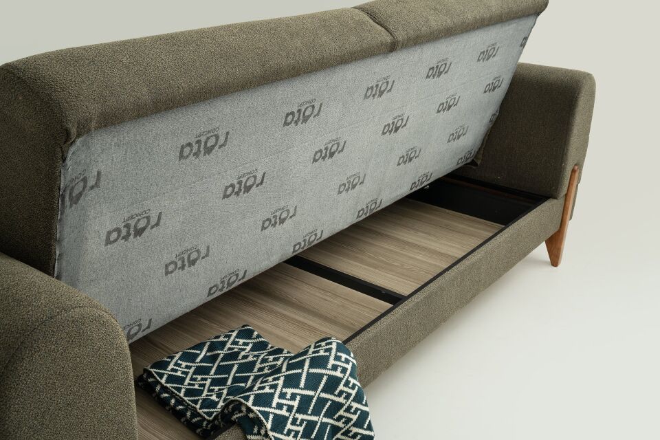 Zara Ahşap Ayaklı Yeşil 3 lü Kanepe