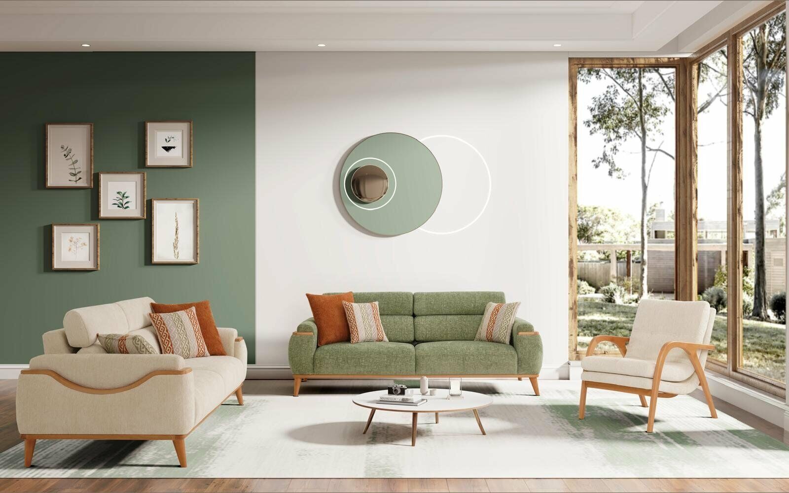 Efes Ahşap Ayaklı 3+3+1 Koltuk Takımı