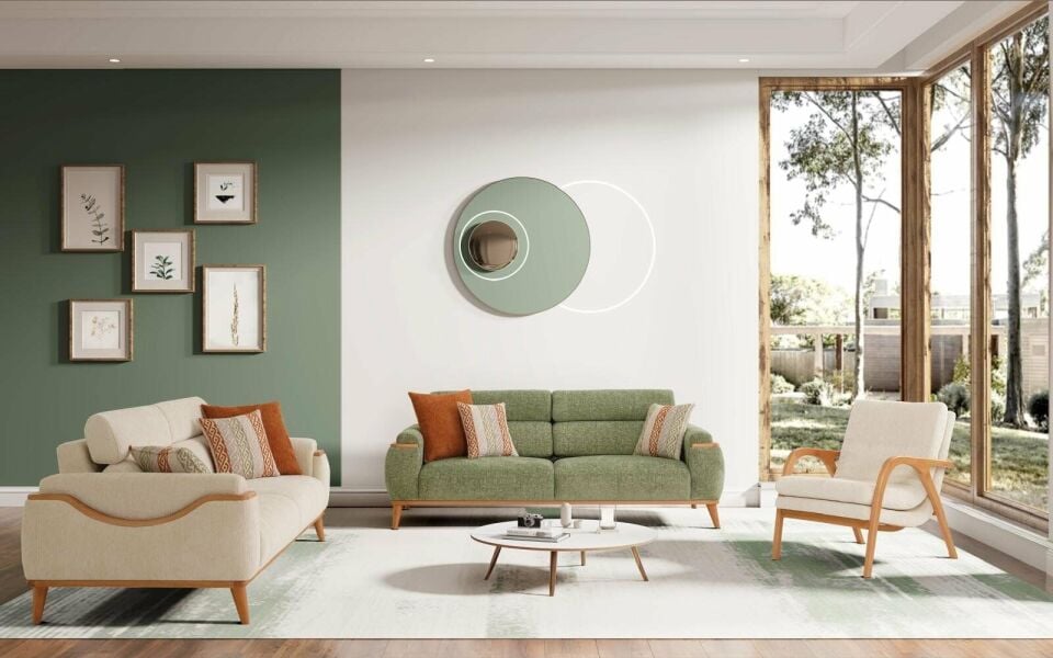 Efes Ahşap Ayaklı 3+3+1 Koltuk Takımı