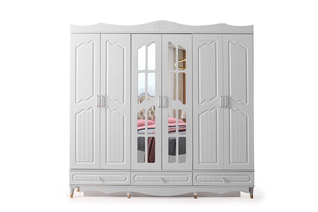 Şehzade Beyaz 3 Çekmeceli 6 Kapılı Fırat Dolap