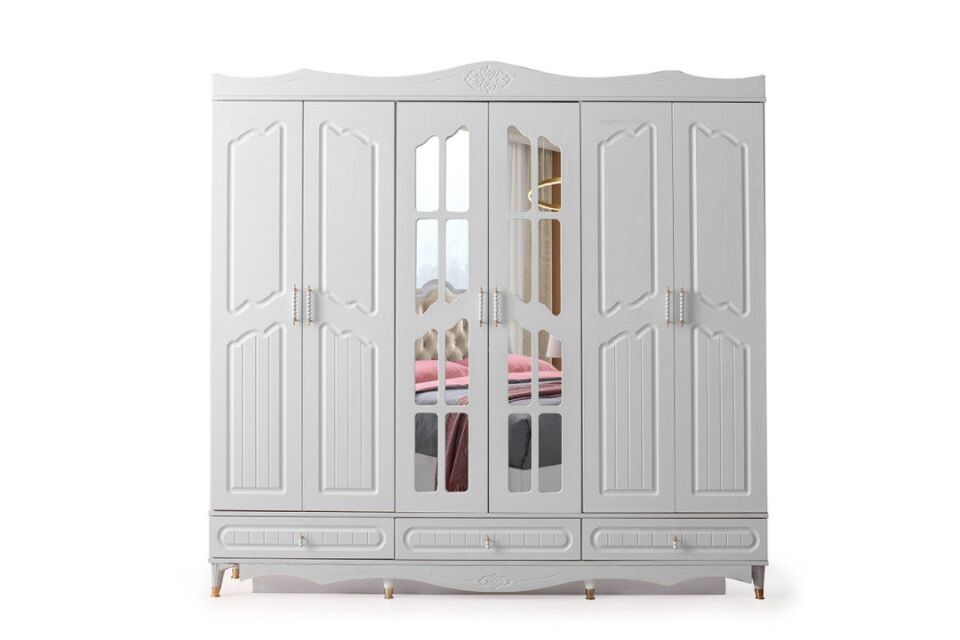 Şehzade Beyaz 3 Çekmeceli 6 Kapılı Fırat Dolap