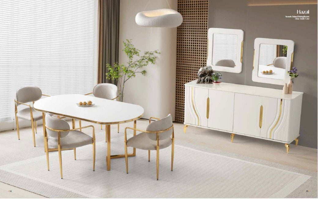ABY Ekru - Gold Hazal Yemek Odası Takımı