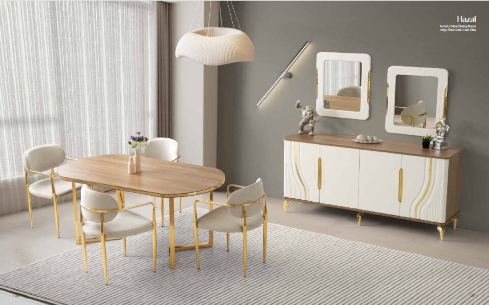 ABY Meşe - Ekru - Gold Hazal Yemek Odası Takımı