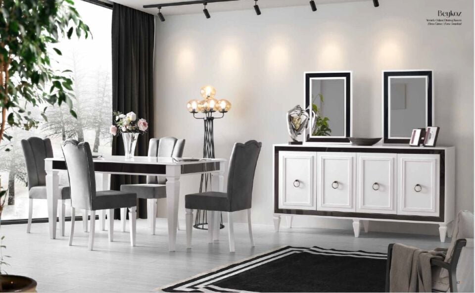 ABY Ekru - Füme Beykoz Yemek Odası Takımı