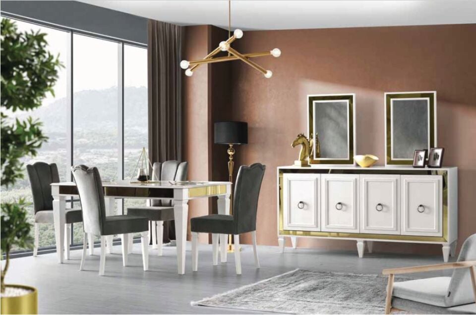 ABY Ekru - Gold Beykoz Yemek Odası Takımı