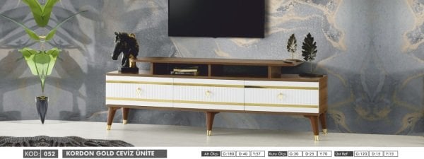 Kordon Gold Detaylı Krem-Meşe Televizyon(TV) Sehpası