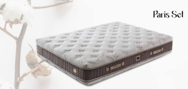 Paris Yatak + Baza + Baza Başlığı 3 ' Lü Set(Gold Yatak 32 cm Organik Pamuk)