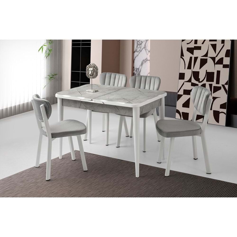 Mobilgen Lagina 4 Adet Esinti Sandalye 120+30 Kelebek Kütük Açılabilir Masa Takımı