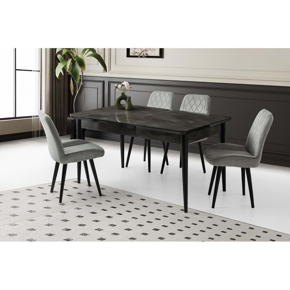 Mobilgen Irony 4 Adet Fulya Sandalye 160+37 Kelebek Tekno Kenar HG Açılabilir Masa Takımı